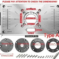 1pc Multifunctional Aluminium Router Table Insert Plate For Woodworking Benches, Router Plate, Wood Tools With Rings