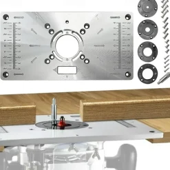 1pc Multifunctional Aluminium Router Table Insert Plate For Woodworking Benches, Router Plate, Wood Tools With Rings