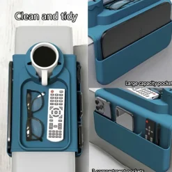 1pc Multifunctional Silicone Armrest Cup Holder Tray Non-Slip Sofa Armrest Tray with Cup Holder - Heat-Resistant Couch Coaster, Organizer with Side Pockets for Remotes, Phones, Books