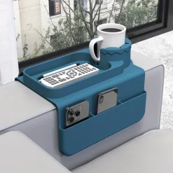 1pc Multifunctional Silicone Armrest Cup Holder Tray Non-Slip Sofa Armrest Tray with Cup Holder - Heat-Resistant Couch Coaster, Organizer with Side Pockets for Remotes, Phones, Books