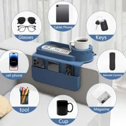 1pc Multifunctional Silicone Armrest Cup Holder Tray Non-Slip Sofa Armrest Tray with Cup Holder - Heat-Resistant Couch Coaster, Organizer with Side Pockets for Remotes, Phones, Books