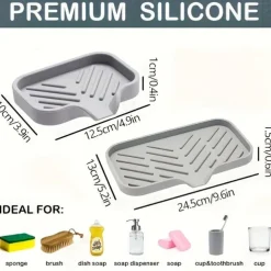 1pc Multipurpose Silicone Sink Organizer - Drainable Soap Dish with Brush and Sponge Holder for Kitchen & Bathroom