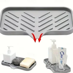1pc Multipurpose Silicone Sink Organizer - Drainable Soap Dish with Brush and Sponge Holder for Kitchen & Bathroom