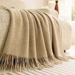 1pc Nordic Style Throw BlanketT With Tassel To My Mother From Son Throw Blanket, Warm Cozy Soft Blanket For Couch Bed Sofa Office Camping
