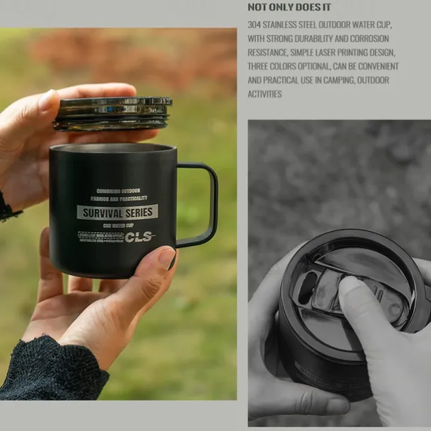 1PC Outdoor 304 Stainless Steel Double-Layer Insulated Cup Keep Drinks Hot or Cold Durable Leak-Proof Travel Mug for Hiking Camping and Outdoor Activities Perfect for Coffee Tea or Water