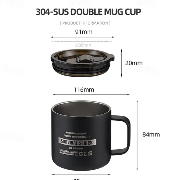 1PC Outdoor 304 Stainless Steel Double-Layer Insulated Cup Keep Drinks Hot or Cold Durable Leak-Proof Travel Mug for Hiking Camping and Outdoor Activities Perfect for Coffee Tea or Water