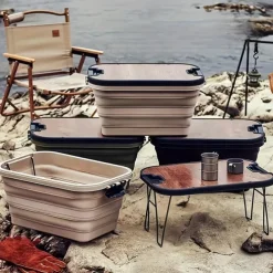 1pc Outdoor camping picnic basket, folding table, folding basket, spring outing storage basket, camping hand-held basket, Box, Cabinet, Rack for Outdoor Storage