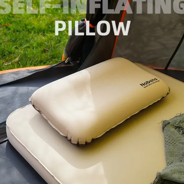 1Pc Outdoor 3D Sponge Pillow with Automatic Inflatable Pillow Comfortable Travel Pillow Easy Inflate Deflate for Camping Hiking Resting Neck Support Compact and Lightweight Outdoor Gear