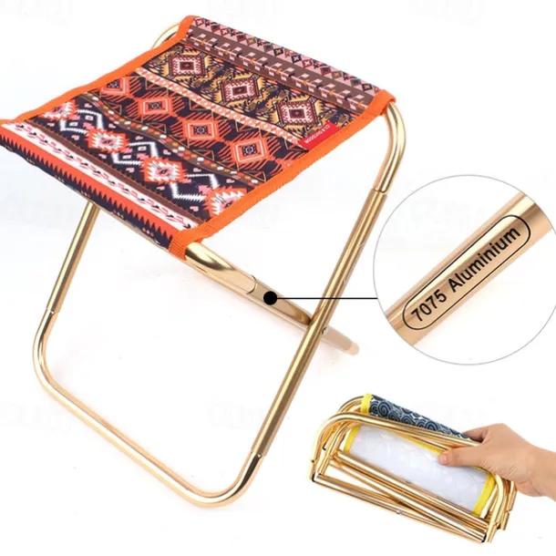 1Pc Outdoor Folding Stool Collapsible Stool Made of 7075 Aluminum Alloy Lightweight Portable Camping Seat for Hiking Fishing Travel