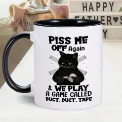 1pc 11oz Ceramic Coffee Mug with Black Cat Design for Home and Office Use - Perfect Gift for Coffee Lovers