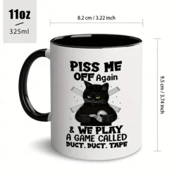 1pc 11oz Ceramic Coffee Mug with Black Cat Design for Home and Office Use - Perfect Gift for Coffee Lovers