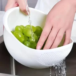 1pc Plastic Rice Washing Washing Fruit Bowl With Strainer - Efficiently Wash Small Grains And Kitchen Gadgets.