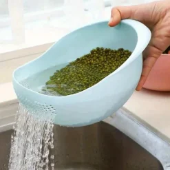 1pc Plastic Rice Washing Washing Fruit Bowl With Strainer - Efficiently Wash Small Grains And Kitchen Gadgets.
