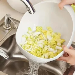 1pc Plastic Rice Washing Washing Fruit Bowl With Strainer - Efficiently Wash Small Grains And Kitchen Gadgets.