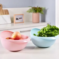 1pc Plastic Rice Washing Washing Fruit Bowl With Strainer - Efficiently Wash Small Grains And Kitchen Gadgets.