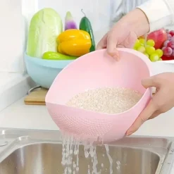 1pc Plastic Rice Washing Washing Fruit Bowl With Strainer - Efficiently Wash Small Grains And Kitchen Gadgets.