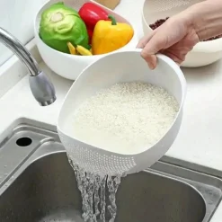 1pc Plastic Rice Washing Washing Fruit Bowl With Strainer - Efficiently Wash Small Grains And Kitchen Gadgets.