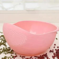 1pc Plastic Rice Washing Washing Fruit Bowl With Strainer - Efficiently Wash Small Grains And Kitchen Gadgets.