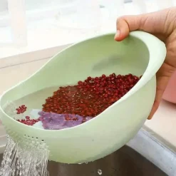 1pc Plastic Rice Washing Washing Fruit Bowl With Strainer - Efficiently Wash Small Grains And Kitchen Gadgets.
