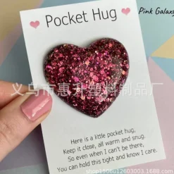 1pc, Pocket Hugging Heart Pocket Hugging Love Gift Small Hug Decoration Glass Heart Glitter Heart Gift For Girls Women Valentine's Day, Birthday, Wedding, Party Favors