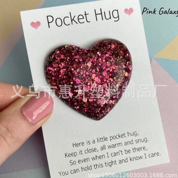 1pc, Pocket Hugging Heart Pocket Hugging Love Gift Small Hug Decoration Glass Heart Glitter Heart Gift For Girls Women Valentine's Day, Birthday, Wedding, Party Favors