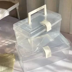 1pc Portable Clear Storage Box Makeup Storage Organzier Student Desktop Stationery Multi-functional Sundries Large Capacity Storage Box