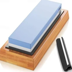 1pc Premium Whetstone, Knife Sharpening Stone, 2 Side Grit 1000/6000 Waterstone, Whetstone Knife Sharpener, Non-Slip Bamboo Base & Angle Guide