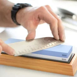 1pc Premium Whetstone, Knife Sharpening Stone, 2 Side Grit 1000/6000 Waterstone, Whetstone Knife Sharpener, Non-Slip Bamboo Base & Angle Guide