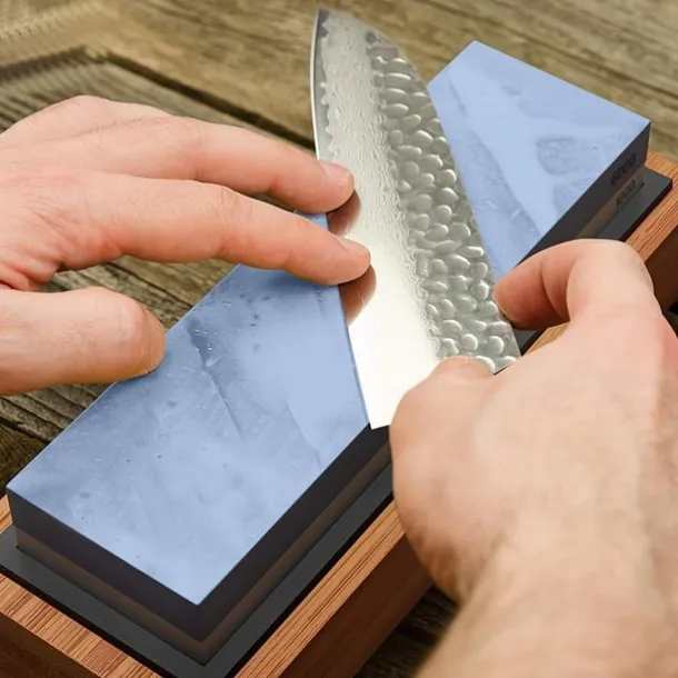 1pc Premium Whetstone, Knife Sharpening Stone, 2 Side Grit 1000/6000 Waterstone, Whetstone Knife Sharpener, Non-Slip Bamboo Base & Angle Guide