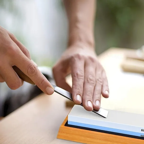 1pc Premium Whetstone, Knife Sharpening Stone, 2 Side Grit 1000/6000 Waterstone, Whetstone Knife Sharpener, Non-Slip Bamboo Base & Angle Guide