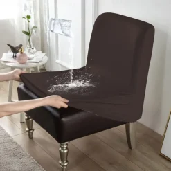 1Pc PU Waterproof Solid Color Stretch Armless Chair Cover - Durable PU Leather Slipcover for Single Oversized Chairs - Ideal for Home and Hotel Furniture Protection