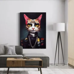 1pc Punk Rock Cat Portrait Oil Painting Wall Art Original Artwork Print Felino Anmail Mpressionist Home Decor Animal House Pet Decor