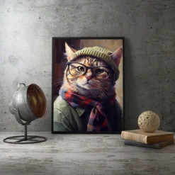 1pc Punk Rock Cat Portrait Oil Painting Wall Art Original Artwork Print Felino Anmail Mpressionist Home Decor Animal House Pet Decor