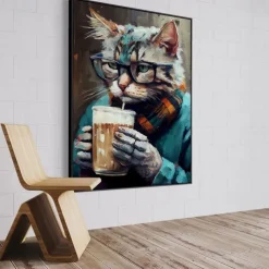 1pc Punk Rock Cat Portrait Oil Painting Wall Art Original Artwork Print Felino Anmail Mpressionist Home Decor Animal House Pet Decor