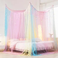 1Pc Rainbow Canopy Bed Curtains Princess Bed Canopy for Girls Bed Drapes Netting Bedroom Decoration
