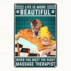 1pc Retro Metal Tin Sign Cute Cat Tin Sign Vintage Kitchen Signs Wall Decor, Painting Wall Hanging for Home Decor Wall Art Metal Tin Sign 20x30cm/8''x12''