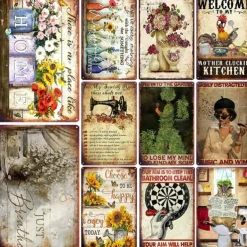 1pc Retro Metal Tin Sign Flower Tin Sign Vintage Kitchen Signs Wall Decor, Painting Wall Hanging for Home Decor Wall Art Metal Tin Sign 20x30cm/8''x12''
