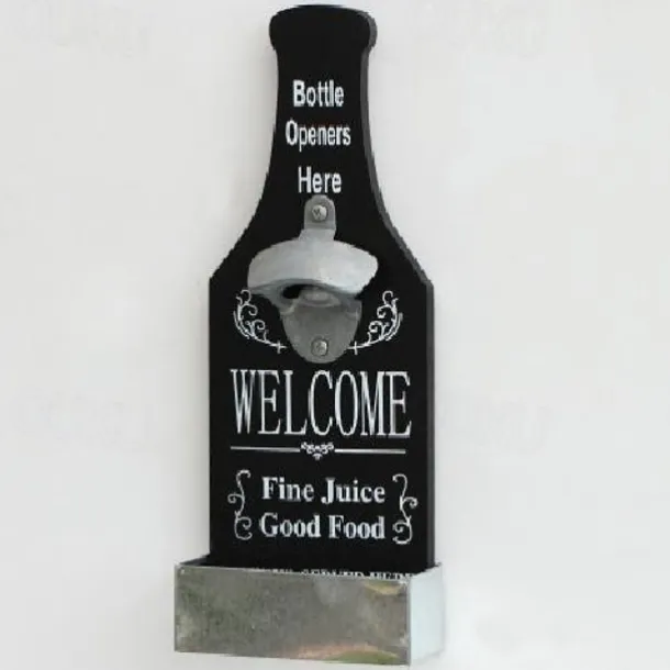 1pc Retro Wooden Bottle Opener Wall Mounted Hanging Beer Openers Bar Tools Alloy Electroplating Process Bar Cafe Wall Decoration