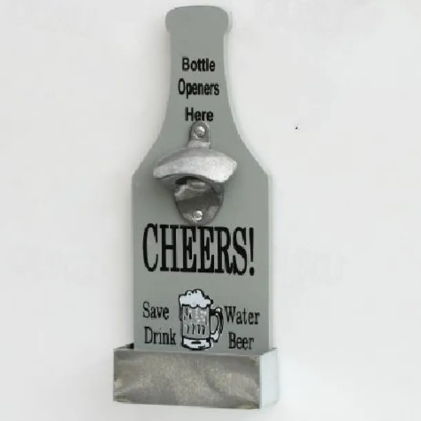 1pc Retro Wooden Bottle Opener Wall Mounted Hanging Beer Openers Bar Tools Alloy Electroplating Process Bar Cafe Wall Decoration