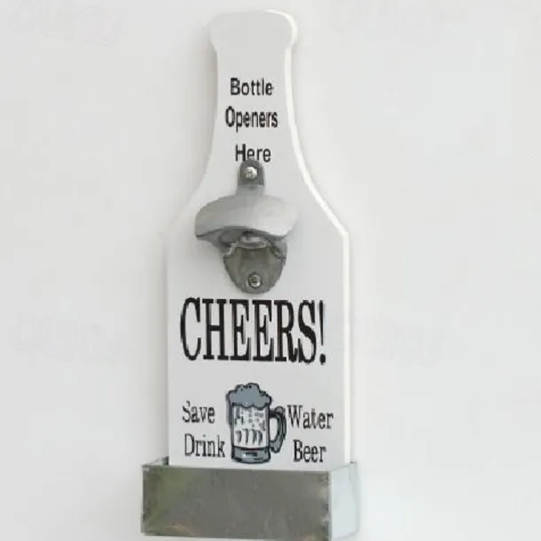 1pc Retro Wooden Bottle Opener Wall Mounted Hanging Beer Openers Bar Tools Alloy Electroplating Process Bar Cafe Wall Decoration