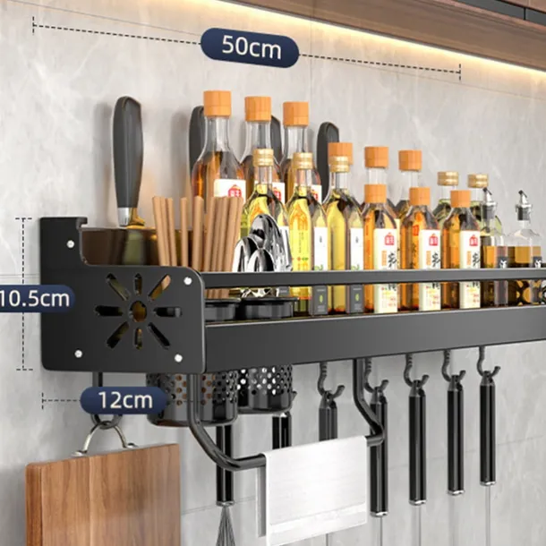 1pc Seasoning Rack With Hook, Kitchen Storage Rack, Multifunctional Household Wall-mounted Chopsticks Knife Rack, No Punching Kitchenware Storage Hanging Rack, Home Kitchen Supplies