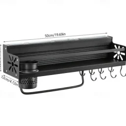 1pc Seasoning Rack With Hook, Kitchen Storage Rack, Multifunctional Household Wall-mounted Chopsticks Knife Rack, No Punching Kitchenware Storage Hanging Rack, Home Kitchen Supplies