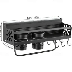 1pc Seasoning Rack With Hook, Kitchen Storage Rack, Multifunctional Household Wall-mounted Chopsticks Knife Rack, No Punching Kitchenware Storage Hanging Rack, Home Kitchen Supplies