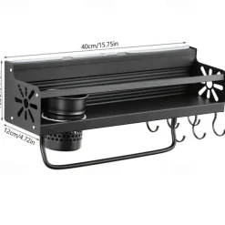 1pc Seasoning Rack With Hook, Kitchen Storage Rack, Multifunctional Household Wall-mounted Chopsticks Knife Rack, No Punching Kitchenware Storage Hanging Rack, Home Kitchen Supplies