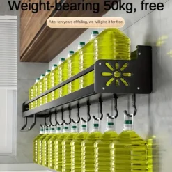 1pc Seasoning Rack With Hook, Kitchen Storage Rack, Multifunctional Household Wall-mounted Chopsticks Knife Rack, No Punching Kitchenware Storage Hanging Rack, Home Kitchen Supplies