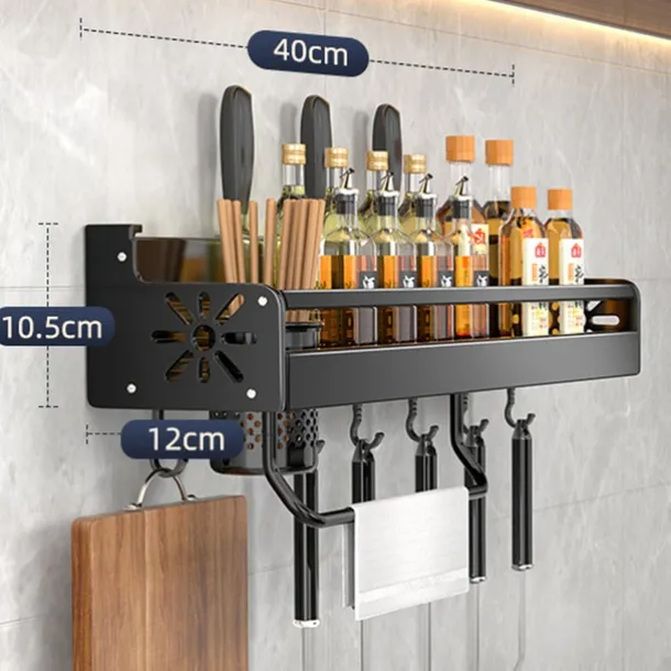 1pc Seasoning Rack With Hook, Kitchen Storage Rack, Multifunctional Household Wall-mounted Chopsticks Knife Rack, No Punching Kitchenware Storage Hanging Rack, Home Kitchen Supplies