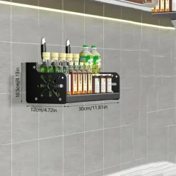 1pc Seasoning Rack With Hook, Kitchen Storage Rack, Multifunctional Household Wall-mounted Chopsticks Knife Rack, No Punching Kitchenware Storage Hanging Rack, Home Kitchen Supplies