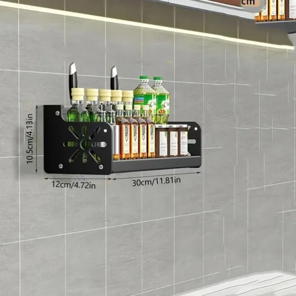 1pc Seasoning Rack With Hook, Kitchen Storage Rack, Multifunctional Household Wall-mounted Chopsticks Knife Rack, No Punching Kitchenware Storage Hanging Rack, Home Kitchen Supplies