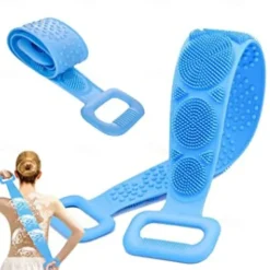 1pc Silicone Body Scrubber Shower Brush Bath Exfoliating Brush Belt Back Scrub Body Cleaner Cleaning Strap Bathroom Accessories