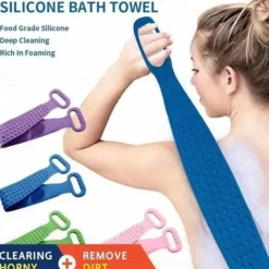 1pc Silicone Body Scrubber Shower Brush Bath Exfoliating Brush Belt Back Scrub Body Cleaner Cleaning Strap Bathroom Accessories